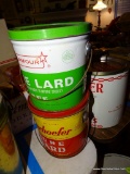 (DEN) 2 VINTAGE LARD CONTAINERS: 1 IS A ARMOUR AND 1 IS A MARHOEFER. BOTH ARE 4LB CONTAINERS