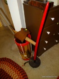 (DEN) ASSORTED LOT: ANTIQUE BORING AUGER, DRUM THEMED UMBRELLA HOLDER, LARGE CAST IRON CANDLESTICK