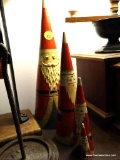 (DEN) CONE SHAPED SANTA NESTING DOLLS (4 TOTAL). TALLEST: 11 IN TALL