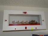 (DEN) CARRIAGE WITH GUARDS ON HORSEBACK DIORAMA IN WHITE AND RED JEWELED DISPLAY BOX: 18 IN X 9 IN