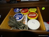 (DEN) 2 DRAWER LOT: ELECTRICAL OUTLETS, NAILS, TWINE, DRAWER KNOBS, EXTENSION CORDS, AND MORE!