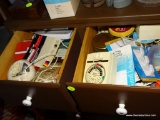 (DEN) 2 DRAWER LOT: HOUSEHOLD HOOKS, HEAVY DUTY TEMP. ADJUSTMENT MODULES, 3 TO 2 PRONG ELECTRICAL