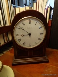 (DEN) SCHMECKENBECHER DOME TOP QUARTZ CLOCK WITH INLAID PANELS ON THE FRONT: 9.5 IN TALL