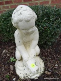 (OUT) CONCRETE PAINTED CHILD ON DOLPHIN YARD ORNAMENT: 15 IN TALL