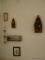 (BED1) CONTENTS ON WALL: BOAT SHAPED WALL SHELVES, HAND PAINTED BEACH SCENE ON BOX, SHADOW BOX