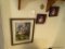 (BED1) ASSORTED WALL LOT: FRAMED CROSS-STITCHING OF A GARDEN, HAND SEWN CHURCH SCENE, 3 FRAMED