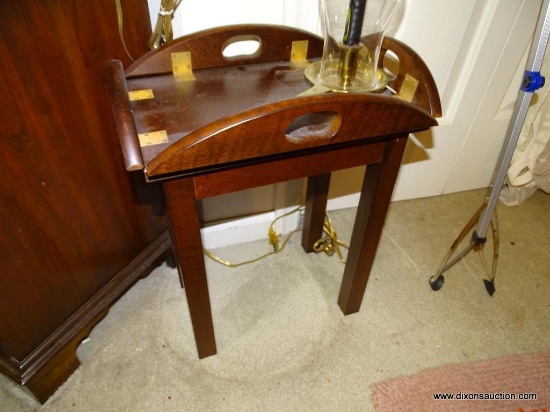 (UHAL) MINIATURE BUTLERS TABLE WITH BRASS HARDWARE: 18 IN X 13.5 IN X 16 IN