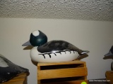 (DUCK) HAND CARVED DUCK DECOY OF A BUFFLEHEAD. IS SIGNED BY THE ARTIST: 10 IN LONG