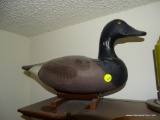 (DUCK) HAND CARVED DUCK DECOY IN GRAY AND BLACK: 17 IN LONG