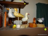 (DUCK) DUCK DECOR LOT: 4 DUCKS ON STANDS (2 ARE SIGNED BY CHINCOTEAGUE ARTISTS) AND 1 WOODEN CARVED