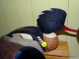 (DUCK) CARVED DUCK DECOY OF A RED BREASTED MERGANSER: 16 IN LONG