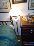 (DUCK) BRASS AND HOBNAIL MILK GLASS FLOOR LAMP. HAS HOBNAIL MILK GLASS SHADE: 55 IN TALL