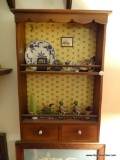 (BED1) VINTAGE 2 DRAWER WALL HANGING CABINET WITH 2 DISPLAY AREAS: 14 IN X 4 IN X 22 IN. INCLUDES