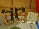 (BED1) LOT OF 3 BISQUE FIGURINES. TALLEST: 9 IN TALL. 2 HAVE SOME MINOR DAMAGE.