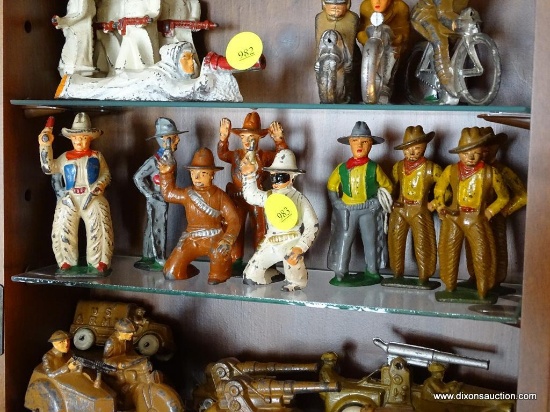 (TOY) SHELF LOT OF 10 ANTIQUE PAINTED METAL COWBOY FIGURES