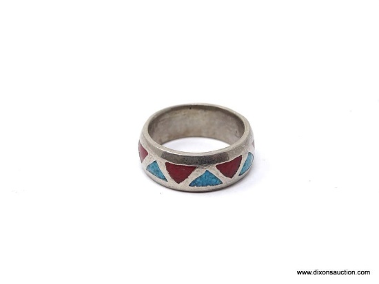 Vintage native American sterling turquoise and coral child's ring. Do not let this small 3 1/2 ring