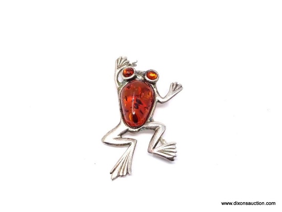 Gorgeous .925 & Amber Tree Frog Brooch