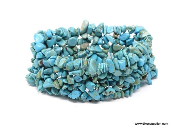 Really Pretty Multistrand extra wide small chunk Turquoise Stretch Bracelet