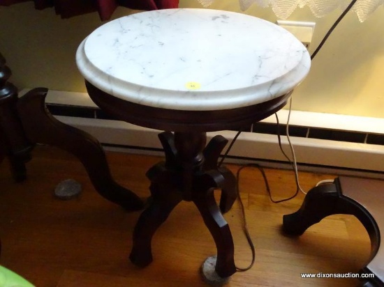 ONE OF A PAIR OF MAHOGANY MARBLE TOP PLANT STANDS- EXCELLENT CONDITION- 13"DIA. X 20"H