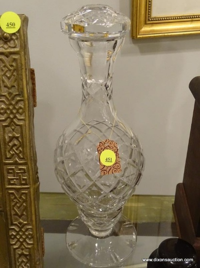 CRYSTAL WINE DECANTER; WITH STOPPER, VALUED AT $75.