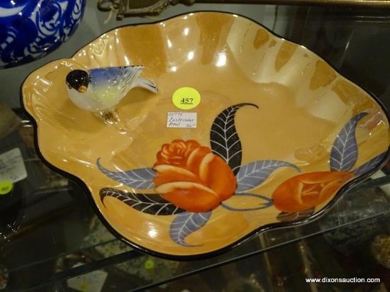 ORANGE VINTAGE LUSTERWARE BOWL WITH BIRD; RETAILS FOR $32.