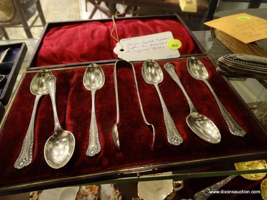 ANTIQUE ENGLISH 7 PIECE TEA/COFFEE SERVICE FLATWARE IN ORIGINAL HARD CASE; VALUED AT $125.