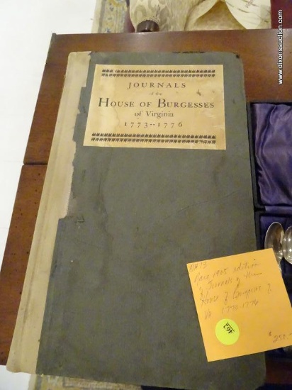 RARE 1905 EDITION OF "JOURNALS OF THE HOUSE OF BURGESSES IN VIRGINIA, 1773-1776", HARDCOVER BOOK