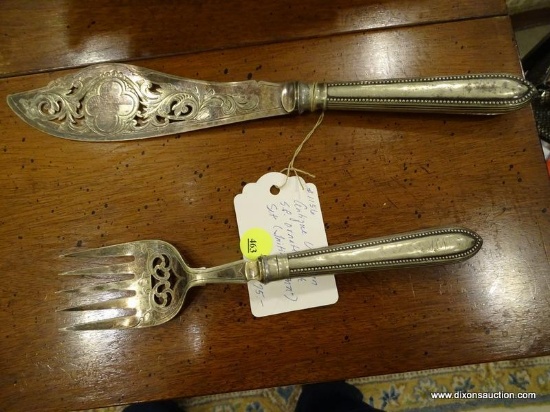ANTIQUE VICTORIAN SILVER PLATE FISH SET; INCLUDE 2 TOTAL PIECES VALUED AT $75, ENGRAVED WITH
