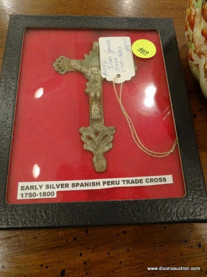 EARLY SILVER SPANISH PERU TRADE CROSS; IN BOX, RETAIL VALUE IS $375.