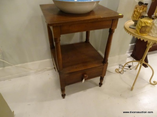 ANTIQUE WALNUT WASHSTAND; WITH LOWER DRAWER, VALUED AT $95.
