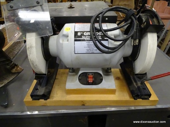 8 IN GRINDER; 8 IN SLOW SPEED GRINDER MODEL NO 144290. 1725 R.P.M. INDUCTION MOTOR 3/4 HP MAXIMUM