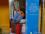 SET OF 3 STACKING LIGHTED GIFT BOXES; MULTICOLORED SPARKING 3 PIECE BOX DECORATION COMES WITH 175
