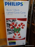 INDOOR/OUTDOOR LIGHTED CANDY CANE DECOR; IN ORIGINAL BOX AND PACKAGING, THIS INDOOR/OUTDOOR LIGHTED