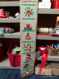 HANGING BURLAP HOLIDAY PATTERNED DECOR; MEASURES 15 IN WIDE X 60 IN TALL.