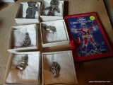 HOLIDAY LOT; PEWTER ORNAMENTS (6 TOTAL, INDIVIDUALLY BOXED) AND 