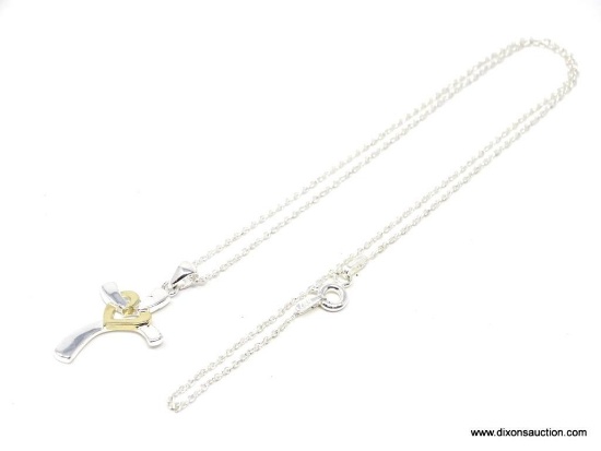 925 ITALY CONTEMPORARY TWO TONED CROSS WITH HEART PENDANT ON ITALIAN STERLING SILVER CHAIN. IN