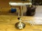 VINTAGE BRASS DESK LAMP; VINTAGE BRASS LAMP WITH TUBE LIGHT, AND TWO-WAY ADJUSTABLE ARM. THIS LAMP
