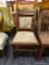 VINTAGE FLAT BACK CHAIR; THE TOP RAIL OF THIS CHAIR HAS TWO CUT OUT AREAS ABOVE A CARVED SQUARE