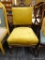 VINTAGE FLAT BACK CHAIR; THE TOP RAIL OF THIS CHAIR HAS A CARVED DETAILING. THE CENTER RAIL OF THIS