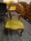 ANTIQUE ROUND BACK CHAIR; THIS ROUND BACK CHAIR HAS A CARVED TOP AND CENTER RAIL . THE SEAT ON THIS