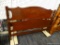 WOODEN FULL SIZE BED; WOODEN HEADBOARD AND FOOTBOARD WITH SCALLOPED TOP, AND SIDE CUT OUTS ATTACHED