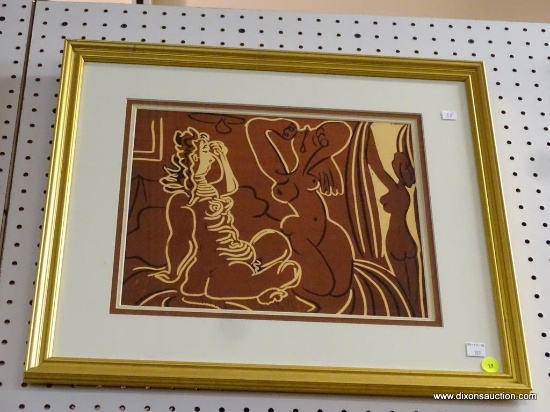 FRAMED PABLO PICASSO; "THREE NUDE WOMEN" THIS IS A 1963 COLOR LITHOGRAPH OF THE ORIGINAL LINOCUT BY