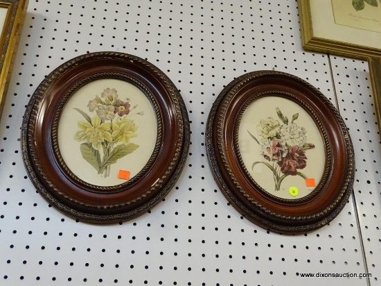 PAIR OF BOTANICAL PRINTS; SET OF TWO OVAL FRAMED VINTAGE FLORAL PRINTS. BOTH ARE FRAMED IN OVAL