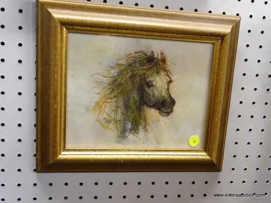 FRAMED HORSE SKETCH; VIVID SKETCH OF A HORSE HEAD WITH A FLOWING MANE. THIS SKETCH HAS BEAUTIFUL