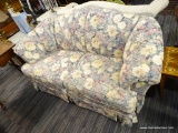 BROYHILL SOFA; THIS BEAUTIFUL BROYHILL SOFA HAS A SCALLOPED BACK AND ARMS, TWO REMOVABLE SEAT