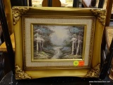 FRAMED OIL ON CANVAS; SMALL OIL ON CANVAS LANDSCAPE SCENE WITH SNOW COVERED TREES. THIS PIECE IS