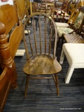VINTAGE STICKBACK CHAIR; THIS STICK BACK CHAIR HAS AN ARCHED BACK RAIL, A CURVED SADDLE SEAT AND IT