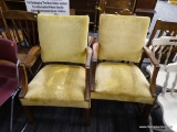 SET OF UPHOLSTERED CHAIRS; SET OF TWO PALE YELLOW CHAIRS WITH UPHOLSTERED BACKS AND SEATS. THESE