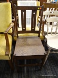 SOLID WOOD VINTAGE SIDE CHAIR; SQUARE BACK DESIGN WITH OBELISK POSTS CONNECTED WITH A TOP RAIL AND 2