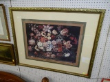 LARGE FRAMED STILL LIFE; BEAUTIFUL LARGE STILL LIFE OF A BASKET FILLED WITH ASSORTED FLOWERS. THIS